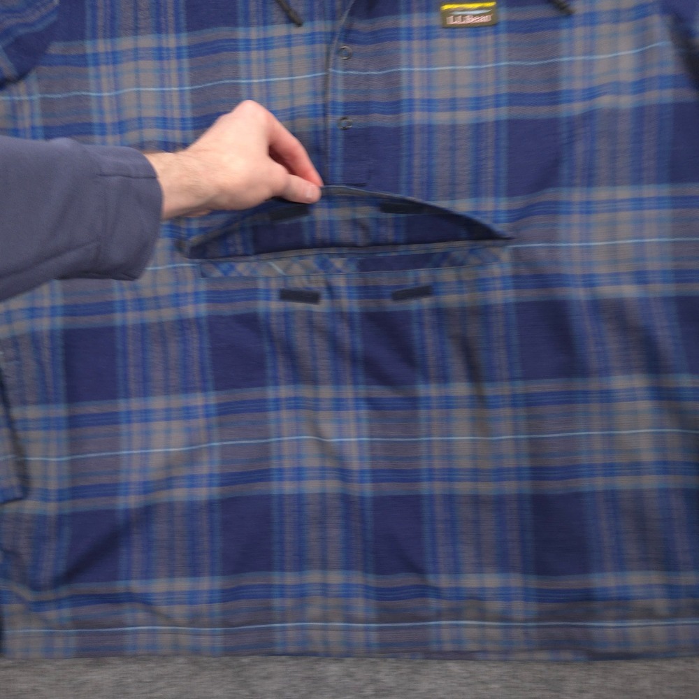 LL Bean Katahdin Performance Flannel Anorak Mens XXL Blue Wool Blend Shacket - Picture 3 of 9